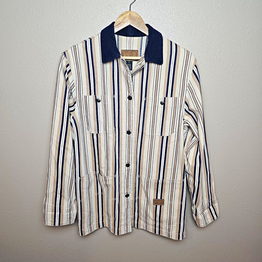 Vintage Ralph Lauren Hickory striped Chore Coat Jacket 90S Corduroy Collar Farm